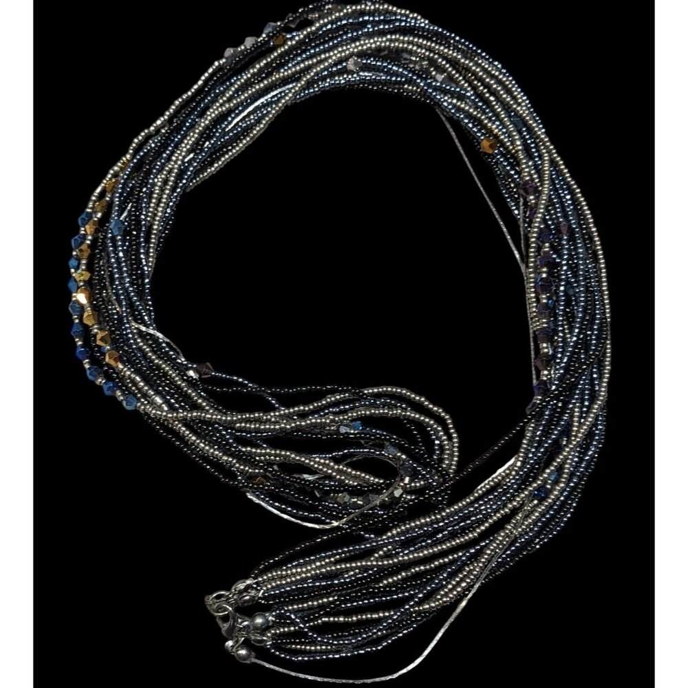 Gothic Black And Silver Tone Layered Glass Beaded Necklace